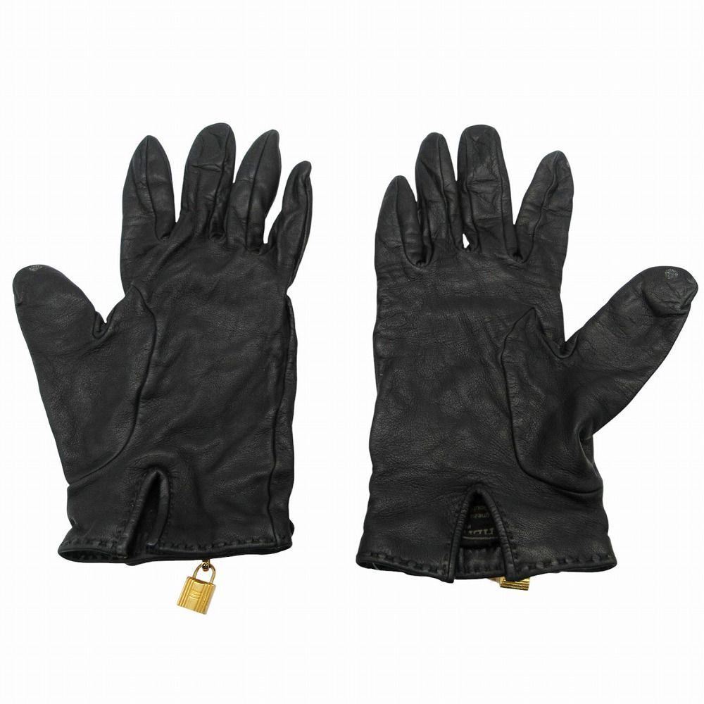 Hermes Leather Gloves Kelly Cadena 7 Black Gold — view 2