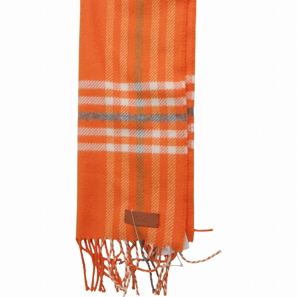 Hermes Cashmere Checkered Scarf 32 Orange — view 2