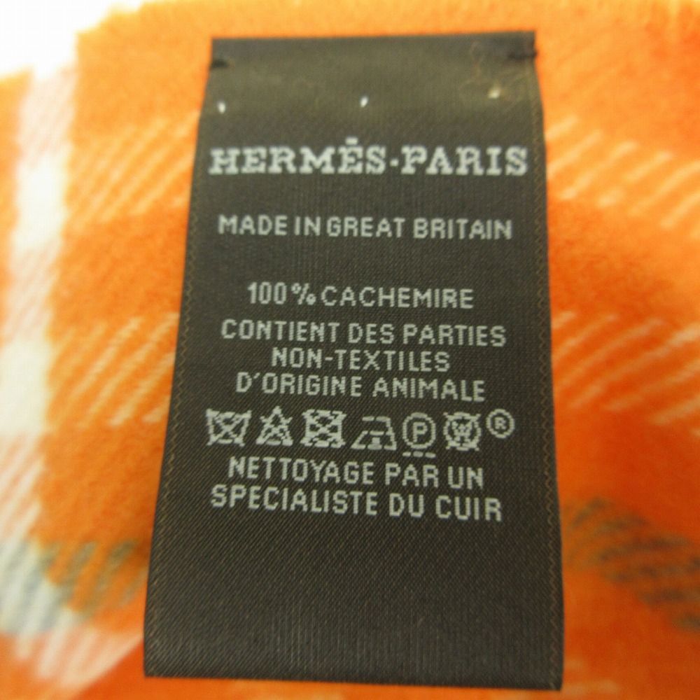 Hermes Cashmere Checkered Scarf 32 Orange — view 4