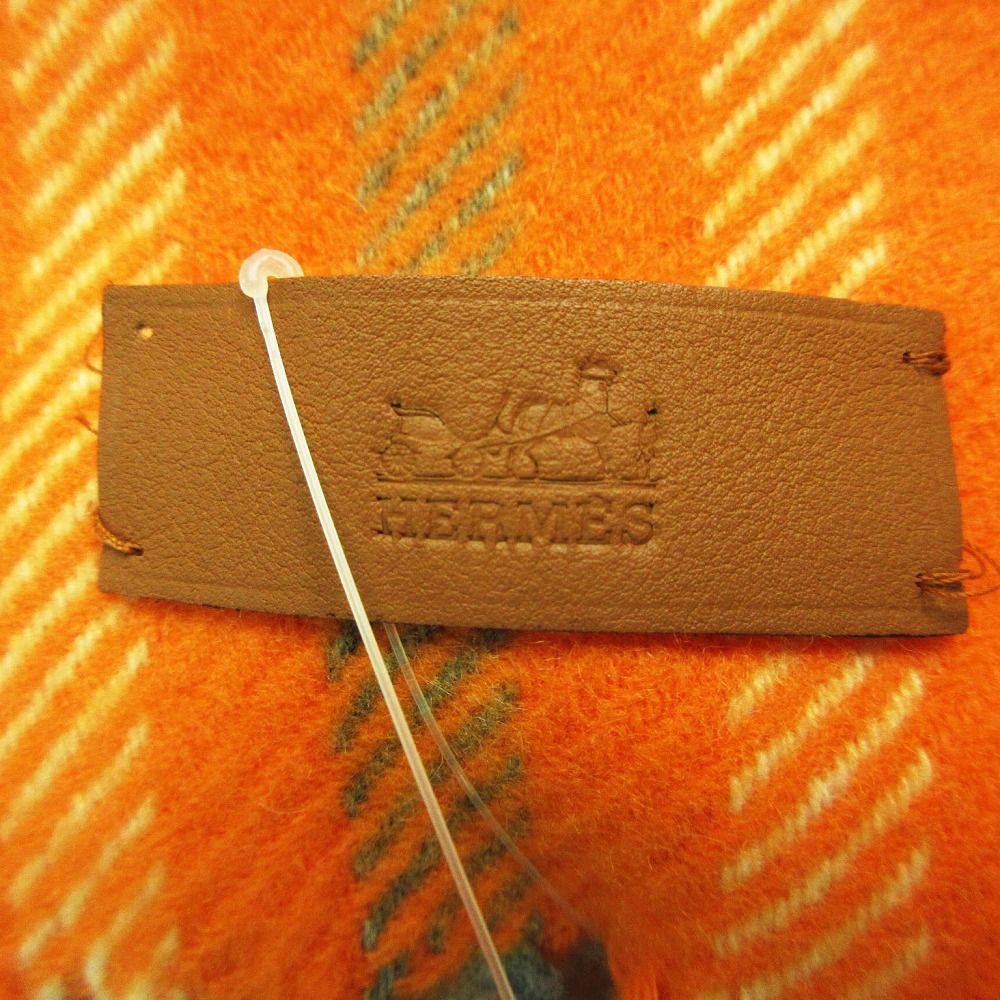 Hermes Cashmere Checkered Scarf 32 Orange — view 3