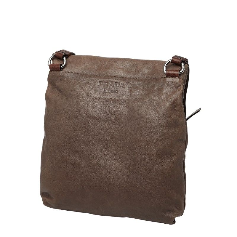 Prada Logo Crossbody Shoulder Bag Brown Leather — view 2