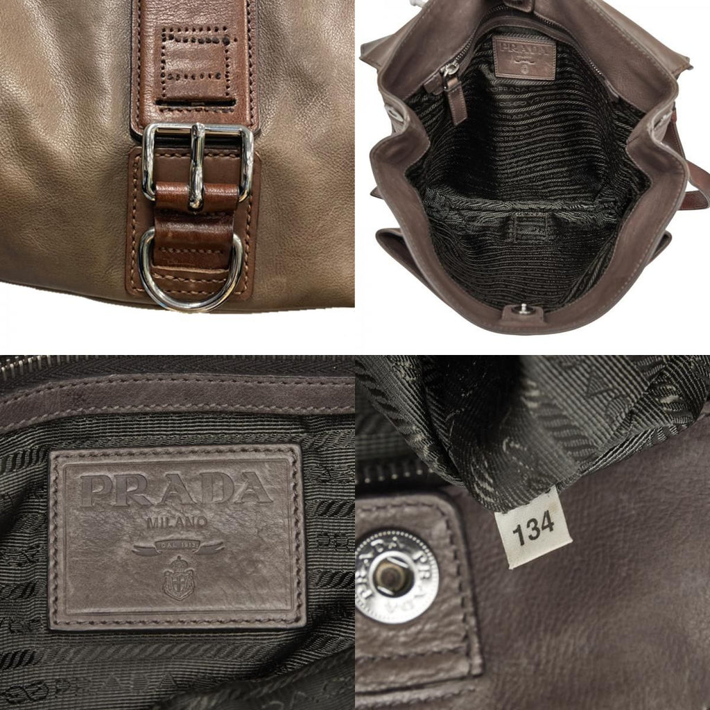 Prada Logo Crossbody Shoulder Bag Brown Leather — view 9