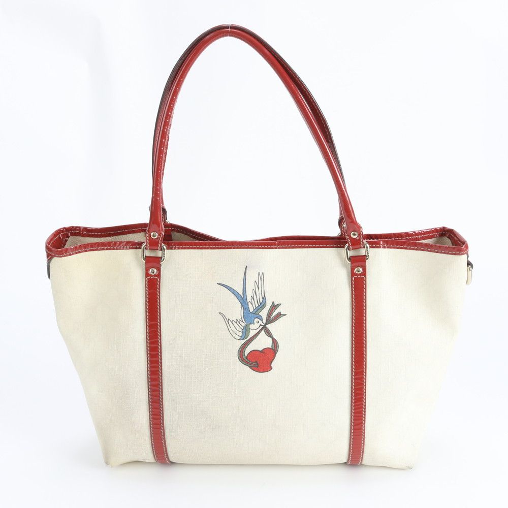 Gucci GG Supreme Tattoo Heart Leather Tote Shoulder Off-white X Red — view 3