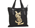 Saint Laurent Shoulder Tote Bag Canvas Leather Black