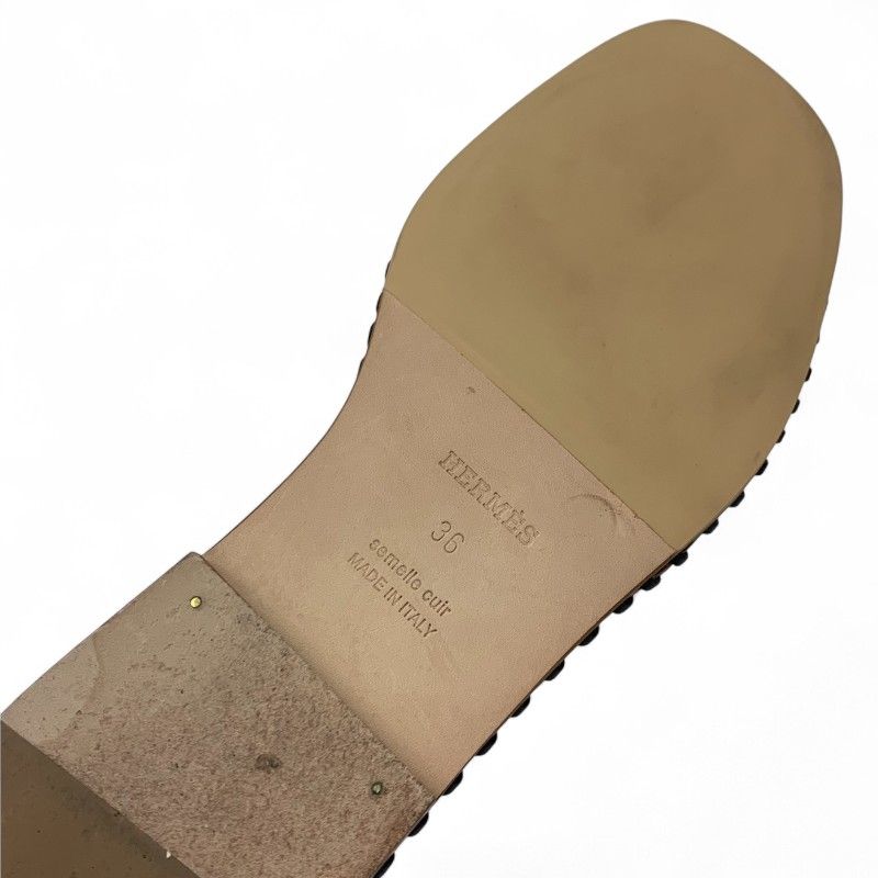 Hermes Oran Sandals Shoes Leather Black Brown Stitch Flat Mules — view 8
