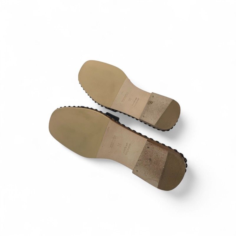 Hermes Oran Sandals Shoes Leather Black Brown Stitch Flat Mules — view 6