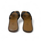 Hermes Oran Sandals Shoes Leather Black Brown Stitch Flat Mules — view 5