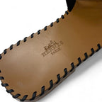 Hermes Oran Sandals Shoes Leather Black Brown Stitch Flat Mules — view 7