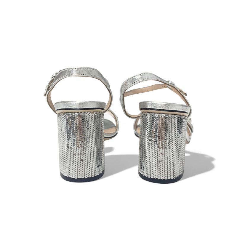 Gucci Sandals Shoes Leather Silver GG Marmont Sequin Strap — view 5