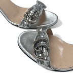 Gucci Sandals Shoes Leather Silver GG Marmont Sequin Strap — view 9