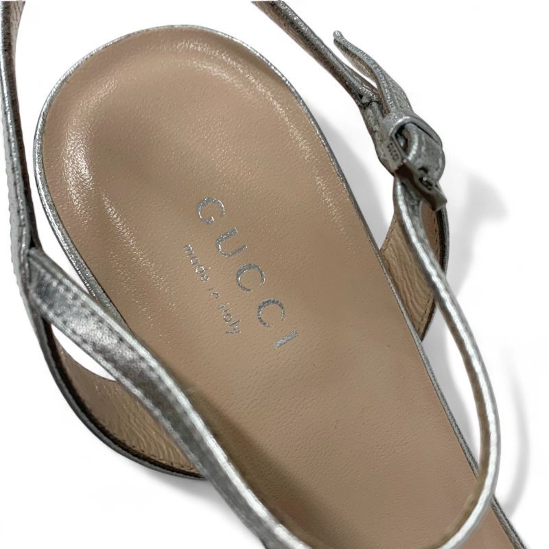 Gucci Sandals Shoes Leather Silver GG Marmont Sequin Strap — view 7