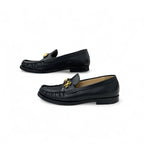 Chanel Loafers Shoes Leather Black Gold CC Logo Clover Coin Motif Flat — view 3