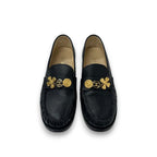 Chanel Loafers Shoes Leather Black Gold CC Logo Clover Coin Motif Flat — view 2