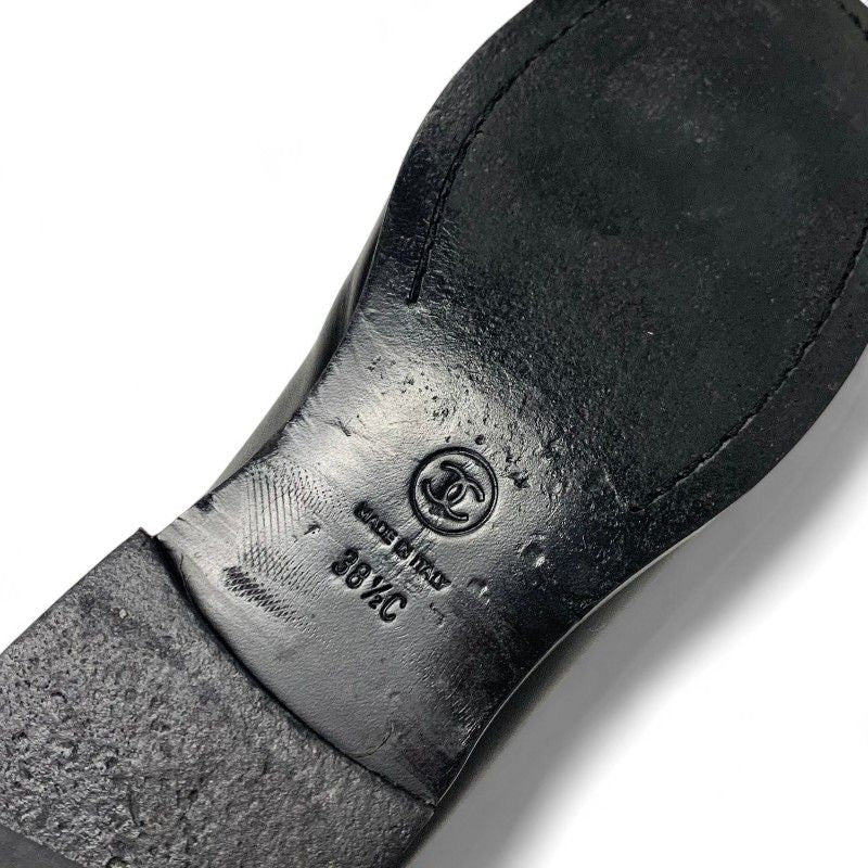 Chanel Loafers Shoes Leather Black Gold CC Logo Clover Coin Motif Flat — view 8