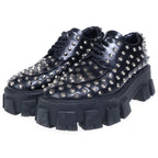Prada Monolith Brushed Leather Studded Loafers Black — view 2