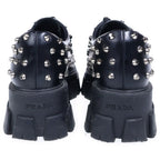 Prada Monolith Brushed Leather Studded Loafers Black — view 3