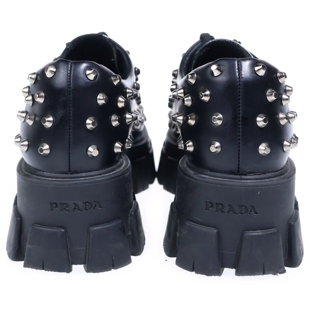 Prada Monolith Brushed Leather Studded Loafers Black — view 3