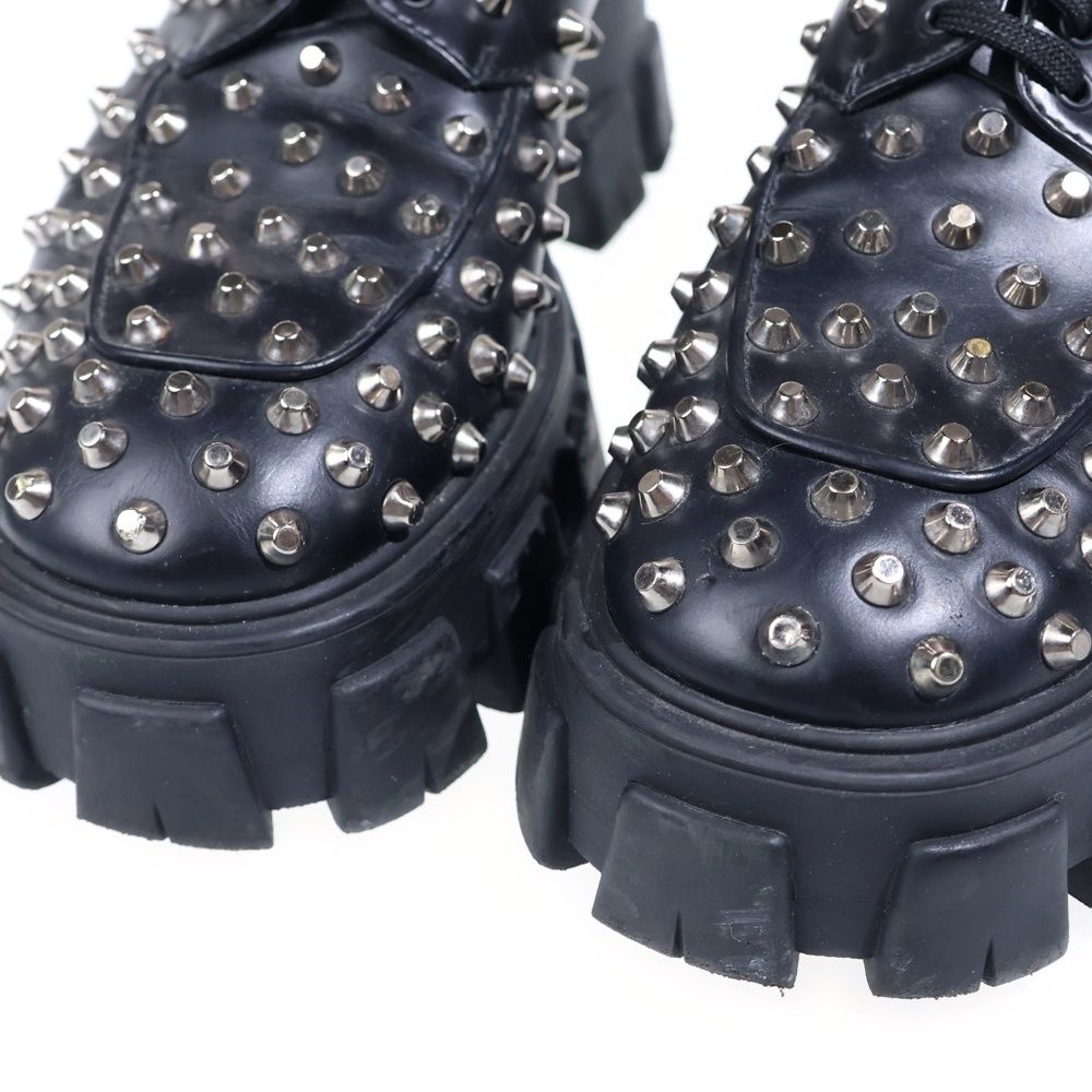 Prada Monolith Brushed Leather Studded Loafers Black — view 6