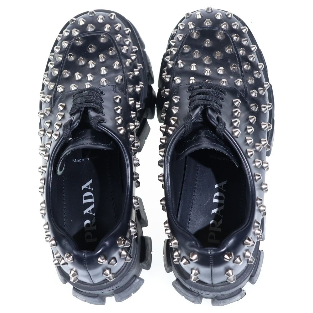 Prada Monolith Brushed Leather Studded Loafers Black — view 4
