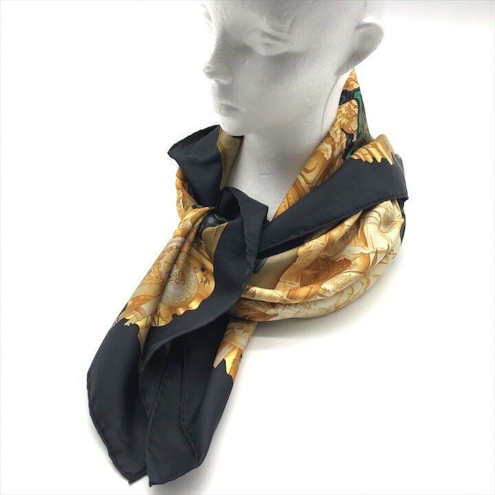 Hermes Carre 90 Azulejos Silk Large Scarf Shawl Black Yellow — view 9