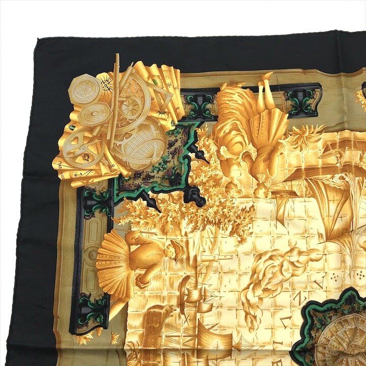 Hermes Carre 90 Azulejos Silk Large Scarf Shawl Black Yellow — view 3