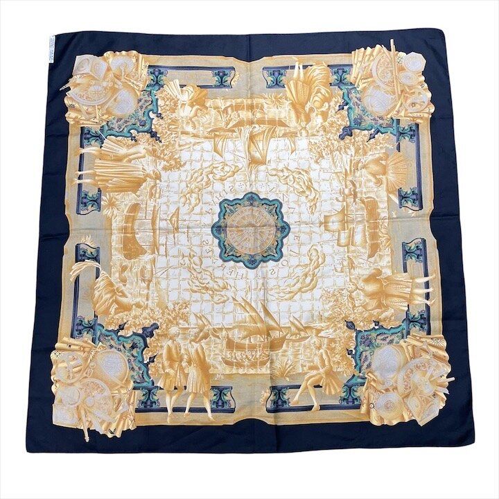 Hermes Carre 90 Azulejos Silk Large Scarf Shawl Black Yellow — view 2