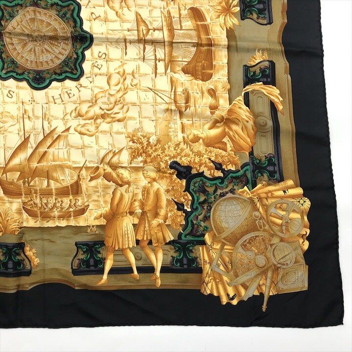 Hermes Carre 90 Azulejos Silk Large Scarf Shawl Black Yellow — view 6