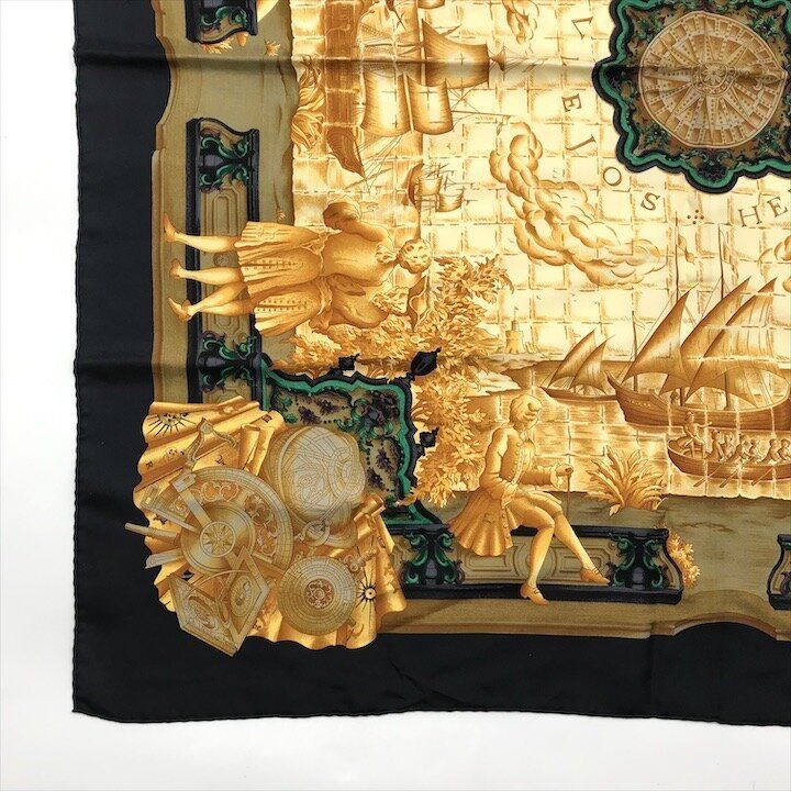 Hermes Carre 90 Azulejos Silk Large Scarf Shawl Black Yellow — view 5