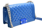 Chanel Boy Chain Shoulder Bag Patent Leather CC Logo Silver — view 3