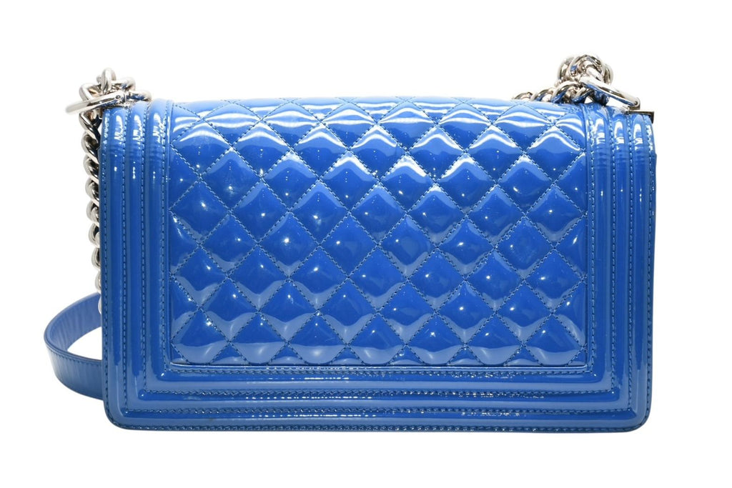 Chanel Boy Chain Shoulder Bag Patent Leather CC Logo Silver — view 2
