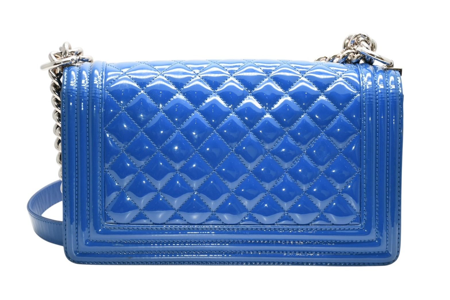 Chanel Boy Chain Shoulder Bag Patent Leather CC Logo Silver — view 2