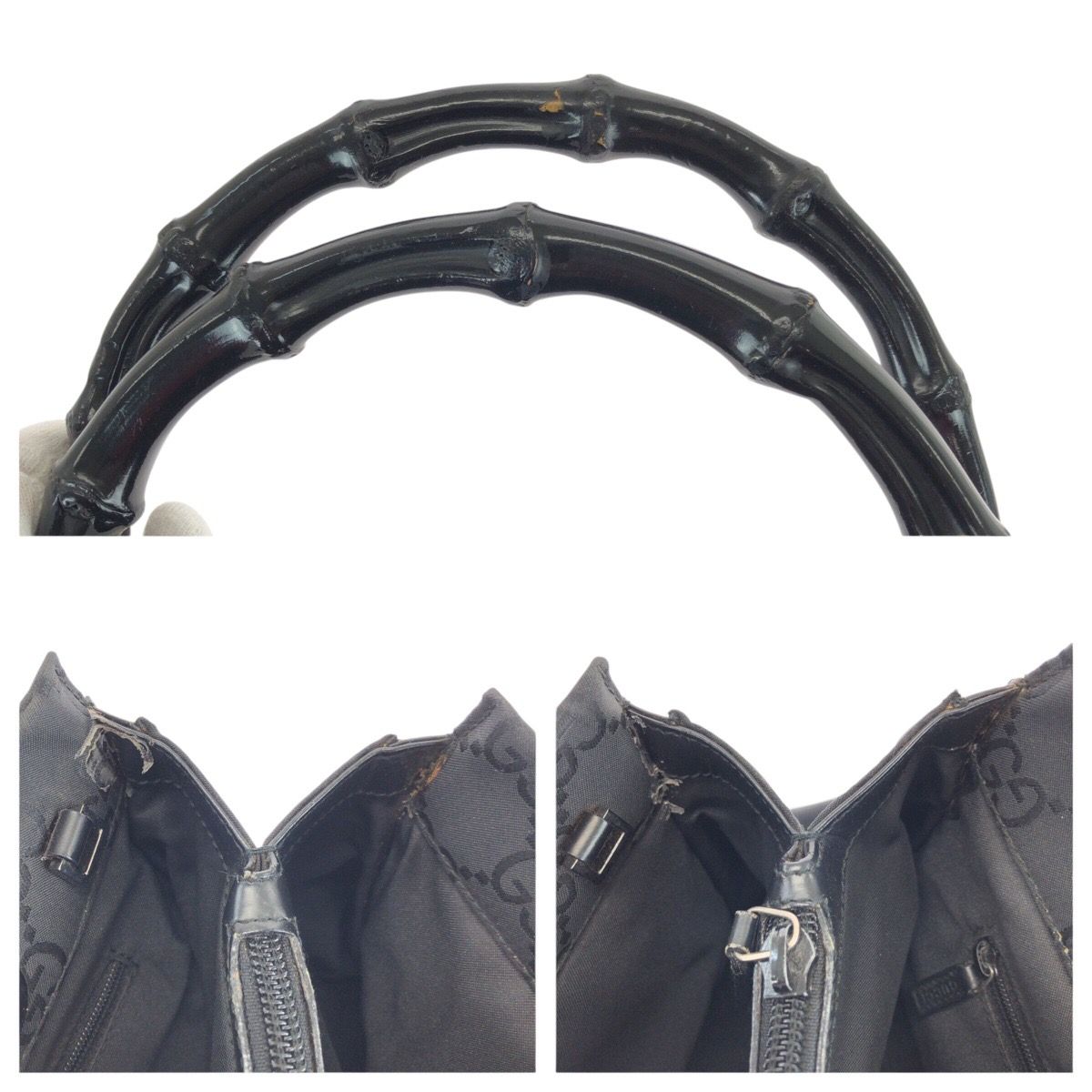 Gucci Bamboo GG Pattern Black Silver Nylon Tote — view 5