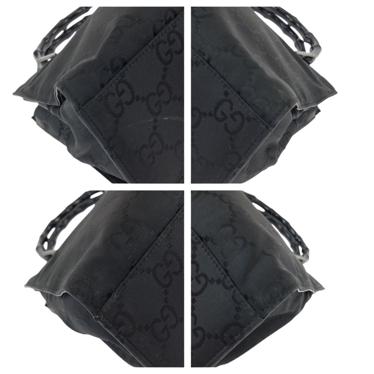 Gucci Bamboo GG Pattern Black Silver Nylon Tote — view 3
