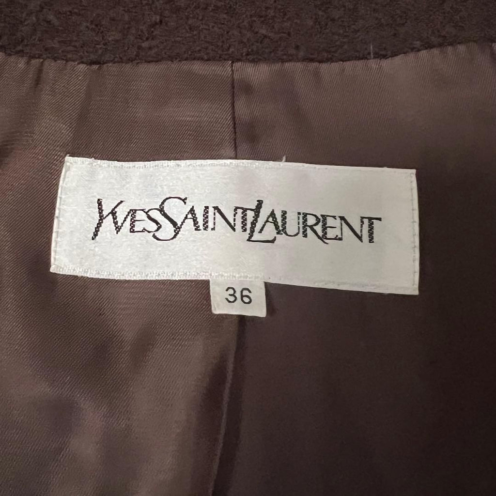 Saint Laurent Yves Vintage Brown Wool Nylon Faux Fur Shoulder Bag — view 7