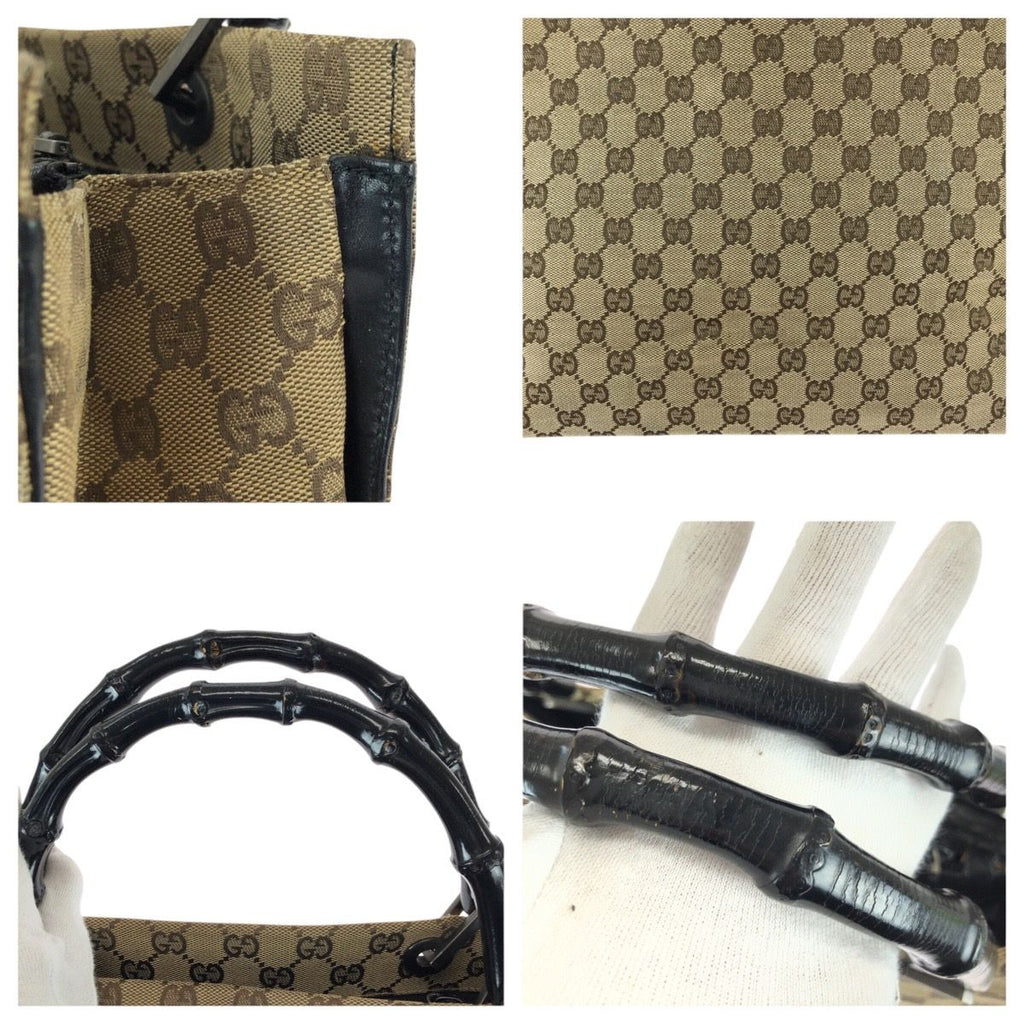 Gucci Bamboo Beige Brown Gunmetal GG Canvas 002 Tote — view 5