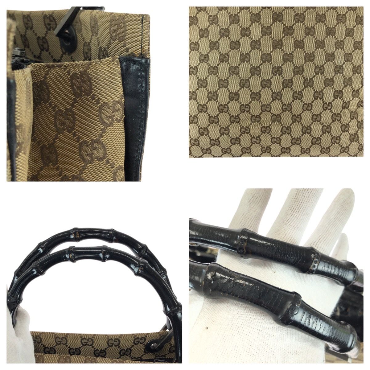 Gucci Bamboo Beige Brown Gunmetal GG Canvas 002 Tote — view 5