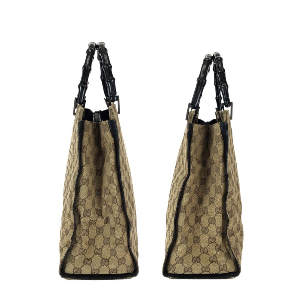 Gucci Bamboo Beige Brown Gunmetal GG Canvas 002 Tote — view 8