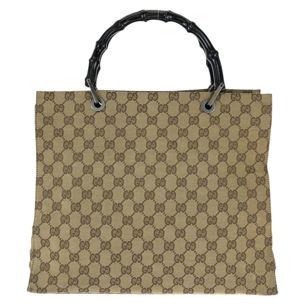 Gucci Bamboo Beige Brown Gunmetal GG Canvas 002 Tote — view 2