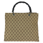 Gucci Bamboo Beige Brown Gunmetal GG Canvas 002 Tote — view 2
