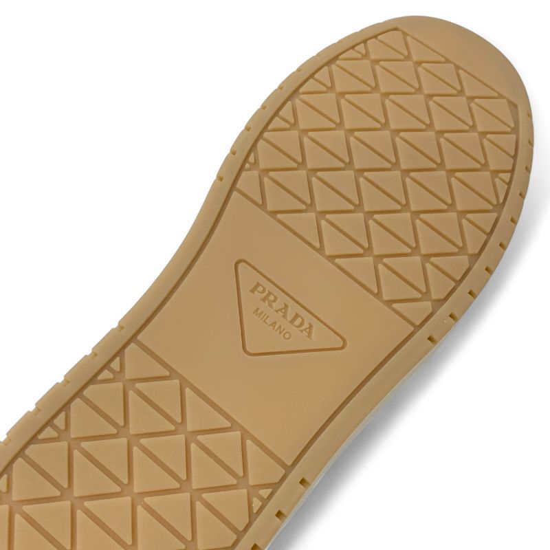 Prada Downtown Sneakers Shoes Delave Suede Beige Gold Logo — view 8