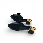 Chanel Sandals Shoes Leather Black Gold CC Logo Ribbon Mule — view 5