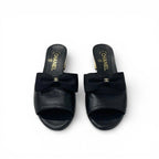 Chanel Sandals Shoes Leather Black Gold CC Logo Ribbon Mule — view 2