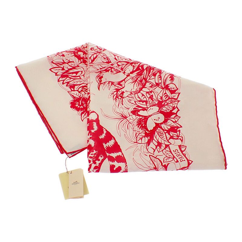 Hermes Carre 90 Jaungle Love Scarf Silk White Pink — view 2
