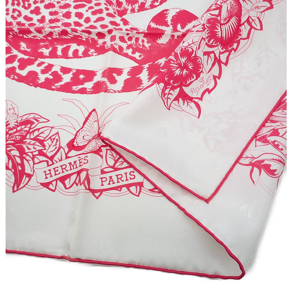 Hermes Carre 90 Jaungle Love Scarf Silk White Pink — view 3
