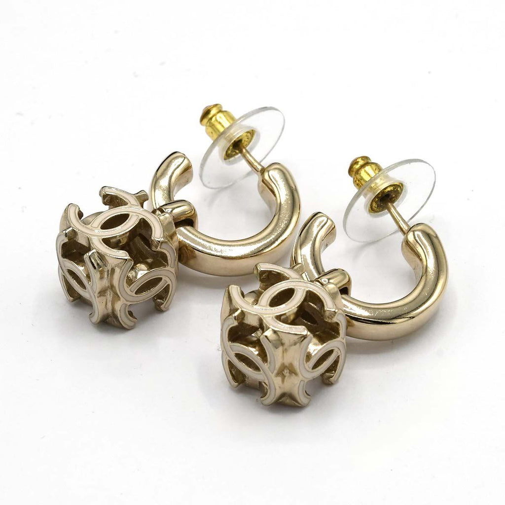 Chanel Earrings CC Logo Hoop Dice Champagne Gold — view 3