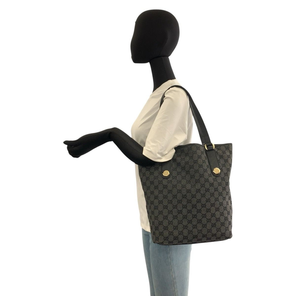 Gucci Black Gold GG Canvas Leather Tote Shoulder Bag — view 5
