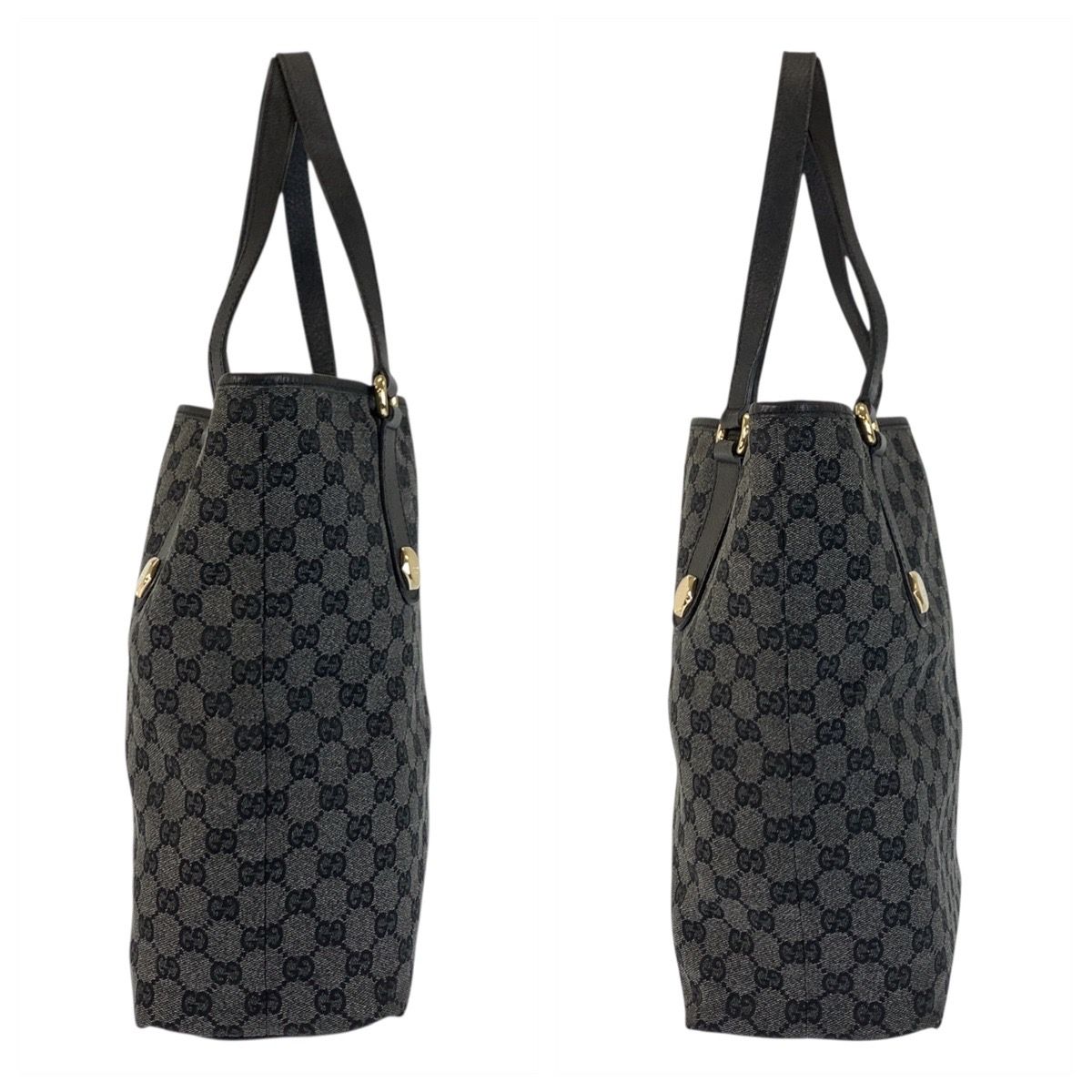 Gucci Black Gold GG Canvas Leather Tote Shoulder Bag — view 6