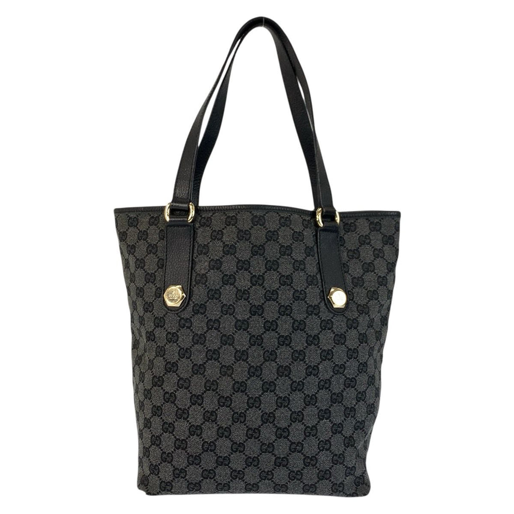 Gucci Black Gold GG Canvas Leather Tote Shoulder Bag — view 2