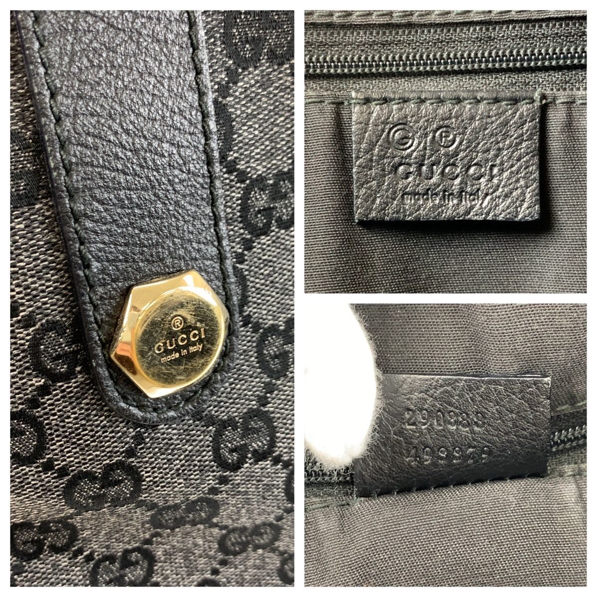 Gucci Black Gold GG Canvas Leather Tote Shoulder Bag — view 3