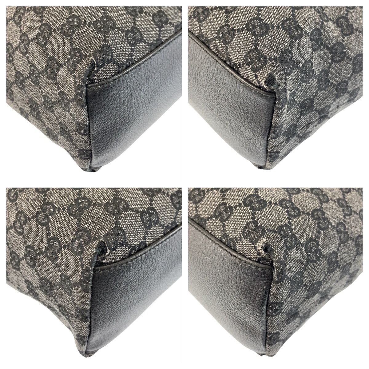 Gucci Black Gold GG Canvas Leather Tote Shoulder Bag — view 4